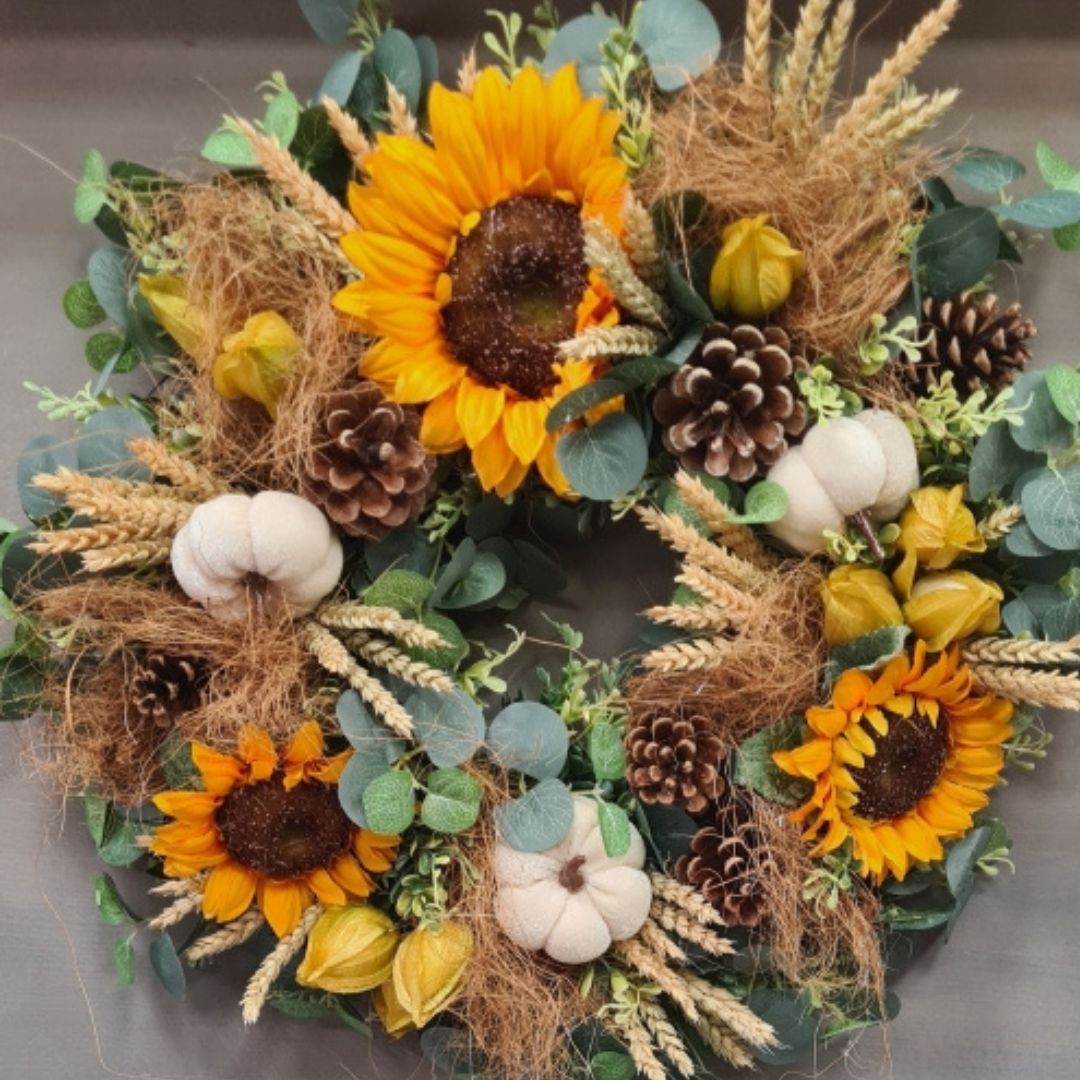 Autumn Door Wreath Sunflower & Wheat